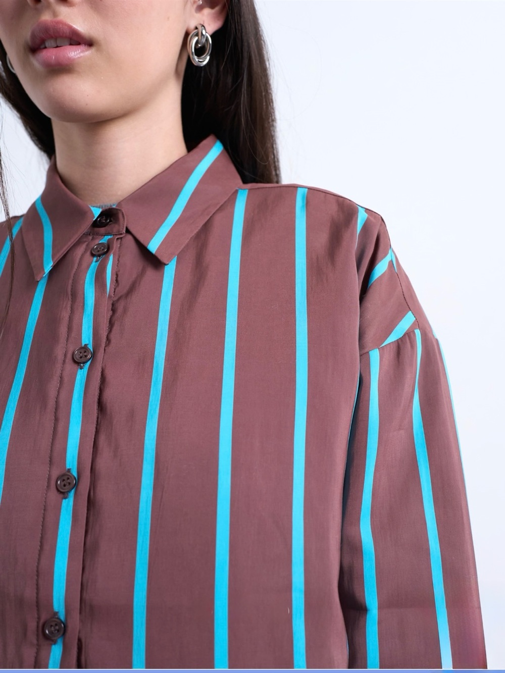 Topshop quilted oversized striped shirt sz 4 - Picture 2 of 9